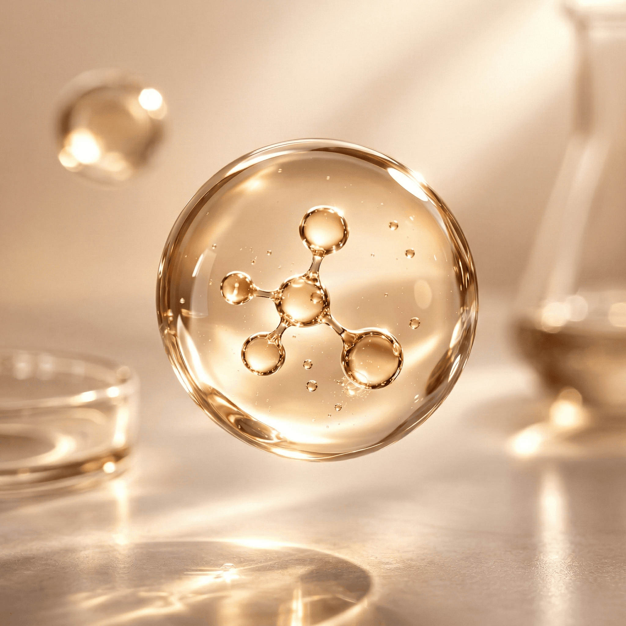 Golden serum droplet with molecular structure